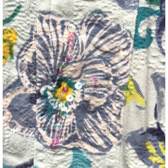 Alfred Dunner Pastel Jean Jacket, Light Sequins, Floral Print, Women's Size 12P - Picture 5 of 8